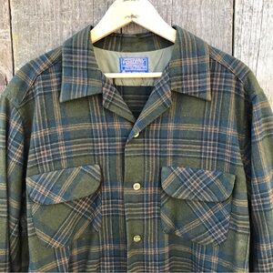 VTG 1960's Pendleton Board Shirt Loop Collar 100% Wool Flannel Shirt Large
